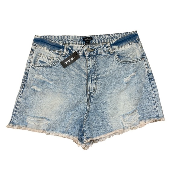 Boohoo Acid Wash distressed denim mom shorts women’s size 12 - Picture 1 of 9